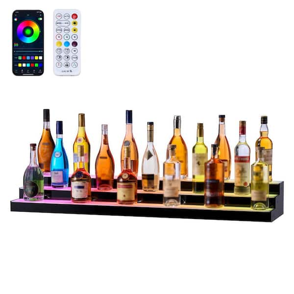 LED Lighted Liquor Bottle Display, 3 Tiers 48 in, Acrylic Bar Shelf with USB, RF Remote & App Control, for 36-48 Bottles