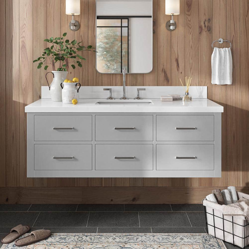 Hutton 55 in. W x 22 in. D x 19.6 in. H Bath Vanity in Grey with Pure White Quartz Top -  ARIEL, W055SWQRVOGRY