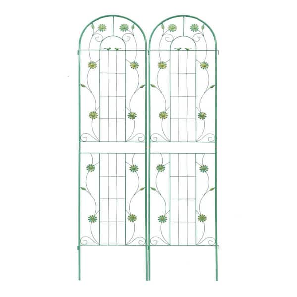 Zeus & Ruta 86.7 in. x 19.7 in. Metal Garden Trellis Rustproof Trellis for Climbing Plants Outdoor Flower Support Green (2-Pack)