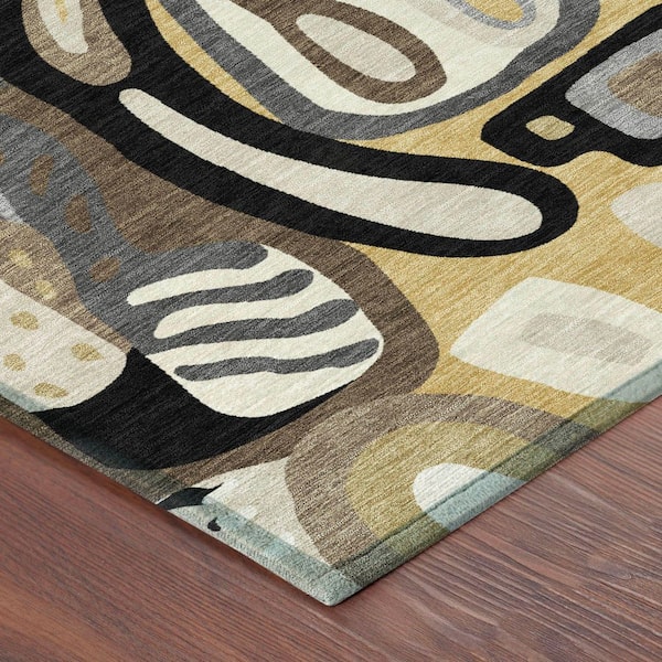 Chantille Machine Washable Indoor/Outdoor Abstract ACN2488 Gold 2 ft. x 7 ft. Runner Rug