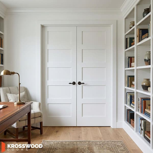 72 in. x 80 in. Craftsman Primed Right-Handed Wood MDF Solid Core Double Prehung Interior Door