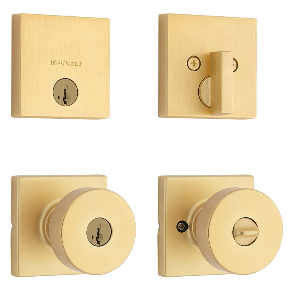 Pismo Satin Brass Keyed Entry 2.85 in. Square Rose Round Door Knob and Deadbolt Combo Pack Featuring SmartKey Security price history on PriceWatchPro
