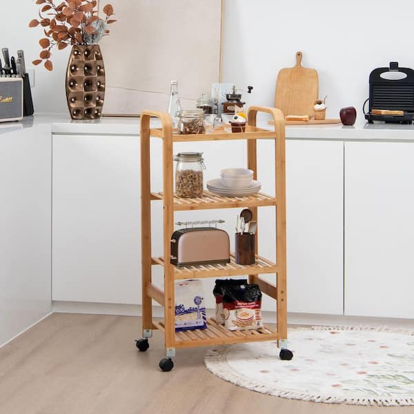 ANGELES HOME 4 Tier Small Bamboo Rolling Kitchen Cart Utility Cart
