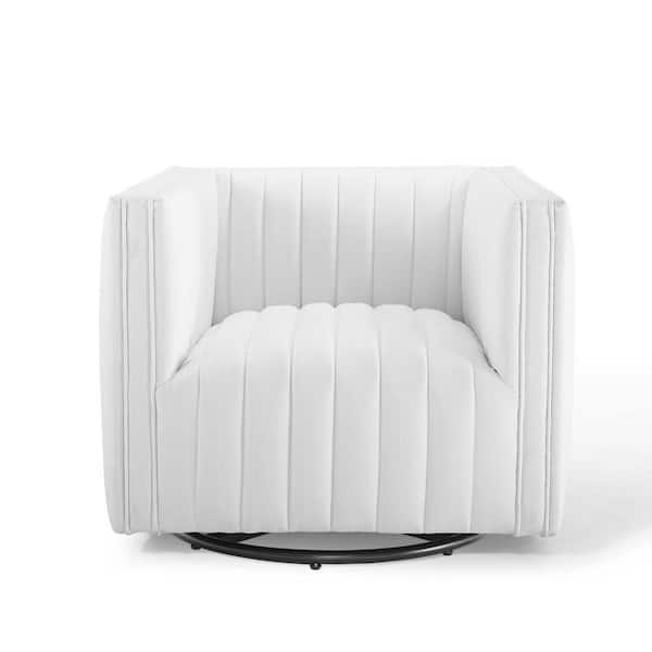 white tufted swivel chair