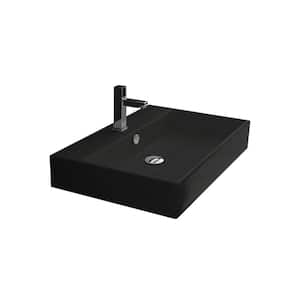 Unlimited 60-Wall Mount / Vessel Bathroom Sink in Matte Black without Faucet Hole