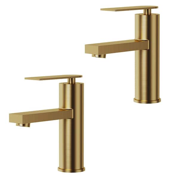EVERSTEIN 7 in. Faucet Height Single Handle Single Hole Bathroom Faucet 1.2 GPM Spot Resistant in Brushed Gold (2-Pack)