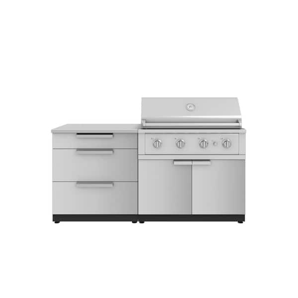 NewAge Products Outdoor Kitchen 72 in. W x 24 in. D x 48.5 in. H Stainless Steel 4-Piece Cabinet Set with 40 in. Performance NG Grill