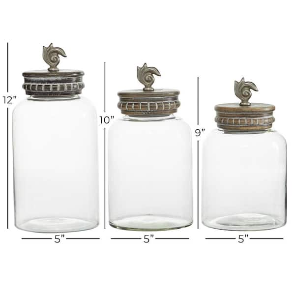 Litton Lane Clear Glass Decorative Jars with Wood Lids (Set of 3