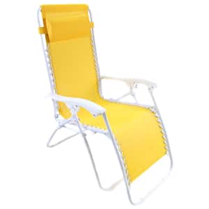 70 in. x 21 in. Yellow Zero Gravity Outdoor Lounge Chair Recliner with Removable Headrest Pillow