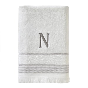 Casual Monogram Letter N Bath Towel, white, cotton