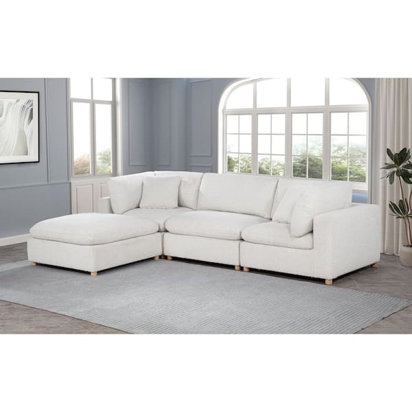 Best Quality Furniture Dexter 40 in W. Armless 1-Piece Boucle Fabric Modular Sectional Sofa Armless Chair in. Cream Color