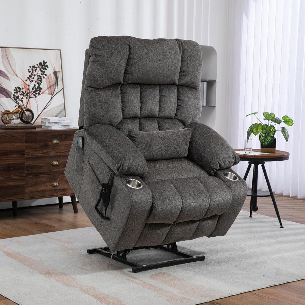 Dual OKIN Motor Chenille Lift Recliner with 2 Remote Controls, Pillow and 2