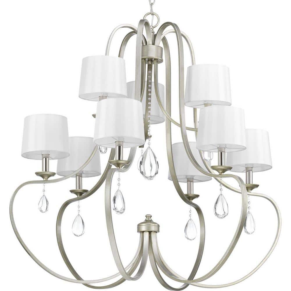 Antique Bronze Nine-Light Crystal Chandelier with Teardrop Accents