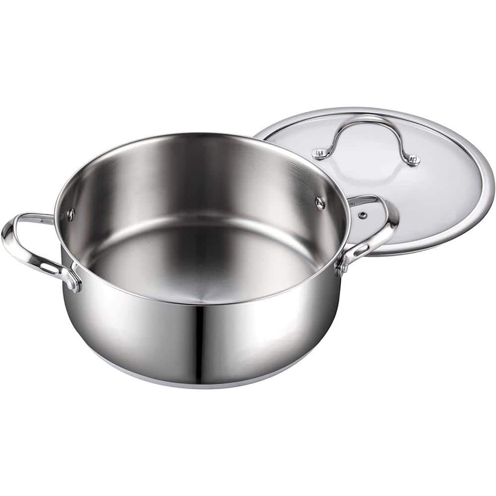 7-Quart Silver Aluminum Stainless Steel Stockpot with Glass Lid