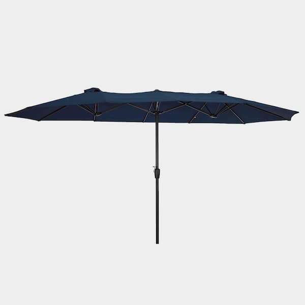 Miscool Push 15 ft. x 9 ft. Steel Market Double-Sided Rectangular Outdoor Patio Umbrella in Blue