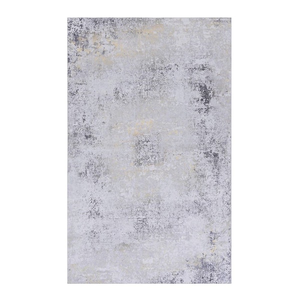 5 X 8 Gray Abstract Washable Area Rug for Bedroom, Hallway, Kitchen, Playroom
