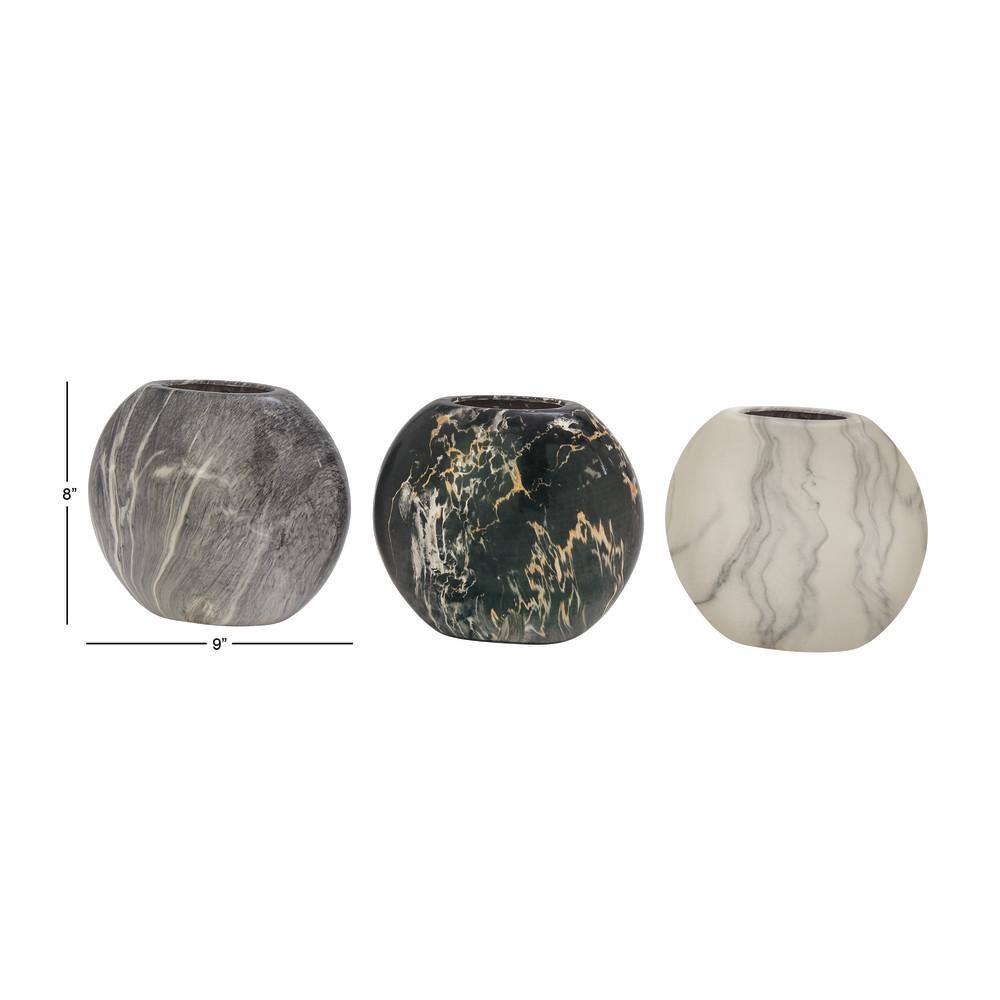 Gray Faux Marble Ceramic Decorative Vase Set with Abstract Design