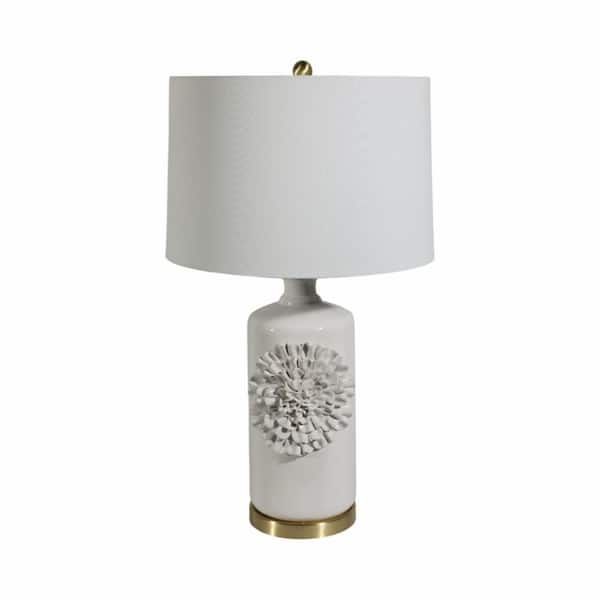 Liv & Skye 29 in. Tan Stoneware Dahila Flower Applique Table Lamp