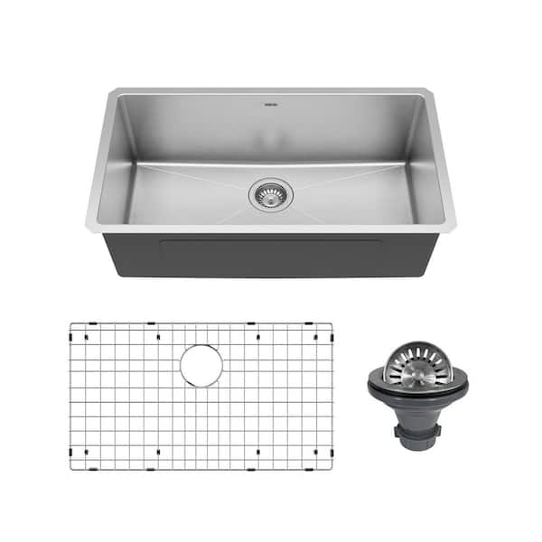 Elite 32 in. Undermount Single Bowl 16-Gauge Stainless Steel Kitchen Sink with Bottom Grid and Basket Strainer