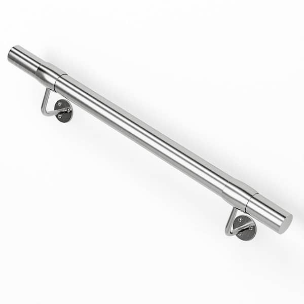3 ft. x 1.65 in. Round PipeIndustrial Metal Sturdy Wall Mount Stairs Handrail Kit for Wood Concrete Brick, Silver