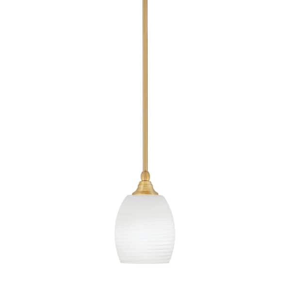 Unbranded Sparta 100-Watt 1-Light New Age Brass Shaded Pendant Light Mini Pendant with White Linen Glass and No Bulb Included