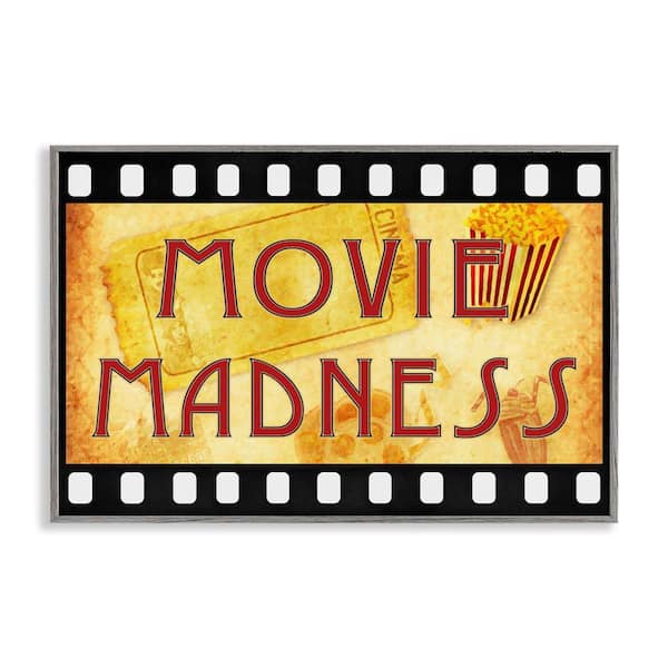 Stupell Industries Movie Madness Classic Sign by Graffi*tee Studios Gray Framed Abstract Giclee Art Print 12 in. x 18 in.