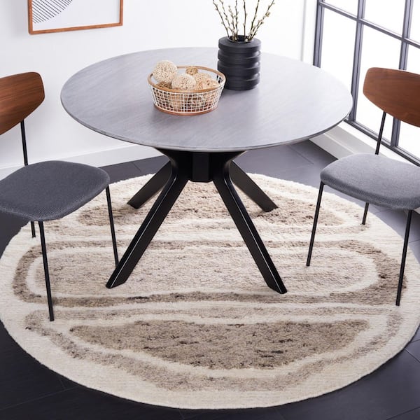 Casablanca 6 ft. x 6 ft. Ivory/Brown Abstract Rectangle Round Area Rug