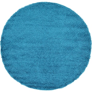Solid Shag Turquoise 6 ft. Round Area Rug