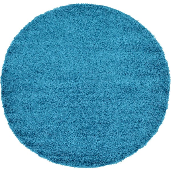 Unique Loom Solid Shag Turquoise 6 ft. Round Area Rug