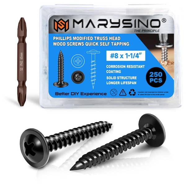 #8 x 1-1/4 in. Black Self Tapping Phillips Truss Head Wood Screws (250-Pack)
