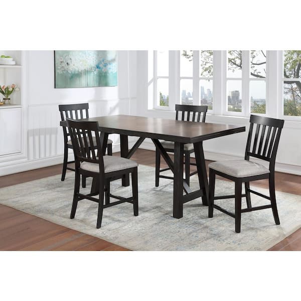 Steve Silver Halle 5-Piece Brown Wood Top Dining Room Set with 4-Cushioned Chairs