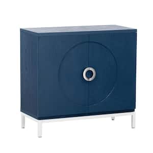 34.00 in. W x 15.50 in. D x 31.90 in. H Navy Blue Linen Cabinet with Solid Wood Veneer and Metal Leg Frame
