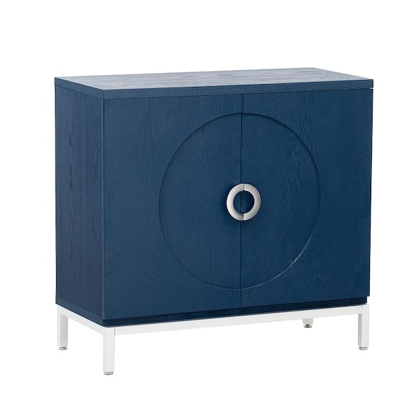 Unbranded 34.00 in. W x 15.50 in. D x 31.90 in. H Navy Blue Linen Cabinet with Solid Wood Veneer and Metal Leg Frame