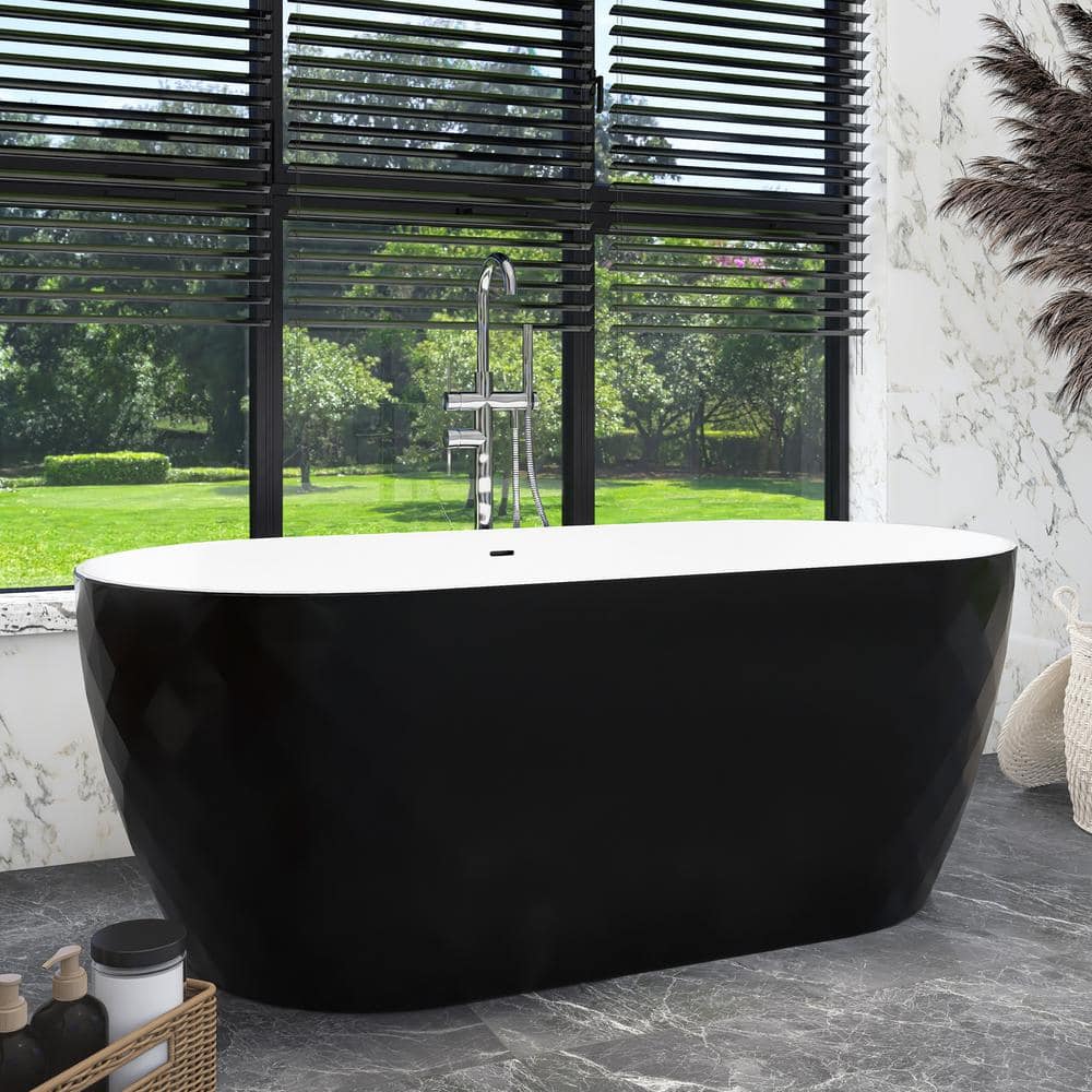 59" Black and White Acrylic Double Slipper Freestanding Bathtub
