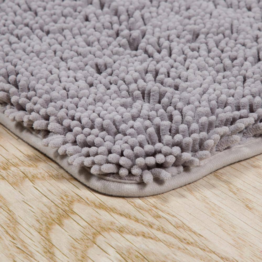 Gray 4-Piece Chenille Shag Bath Mat Set with Memory Foam Core