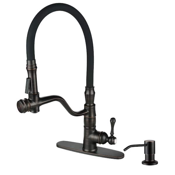 ALEASHA Single-Handle Pull Down Sprayer Kitchen Faucet with Soap Dispenser in Oil Rubbbed Bronze