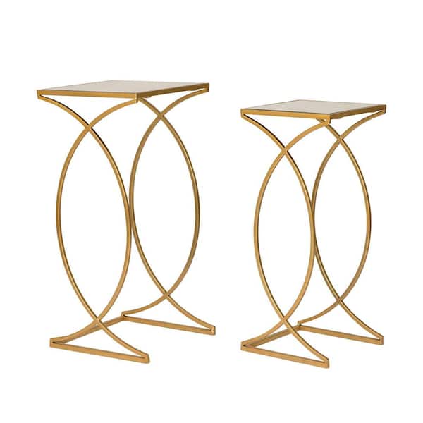 Glitzhome Deluxe Metal With Glass Gold Accent Table (Set of 2)