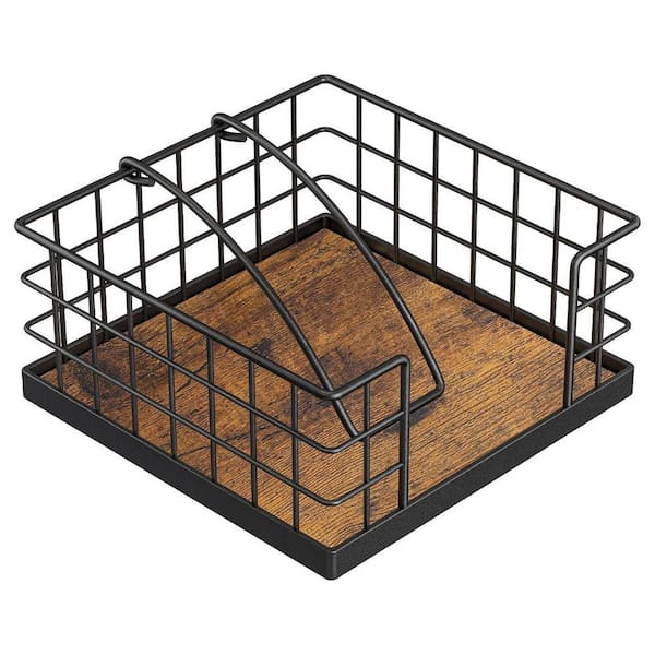 Farmhouse Countertop Rustic Brown Napkin Holder with Weighted Arm Flat Napkin Dispenser for Kitchen Dining Room