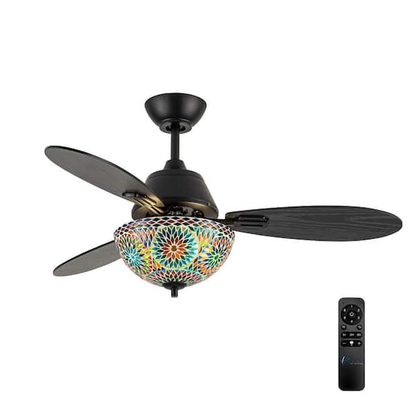 Rory 42 in. 2-Light Indoor Black Ceiling Fan with Multicolored Mosaic Glass Bowl Shade and Remote Control