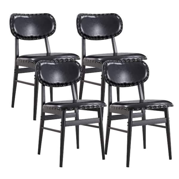 mieres Rue Mid-Century Modern Black PU Leather Side Chair Armless Dining Chairs for Home Office Living Room Kitchen (Set of 4)