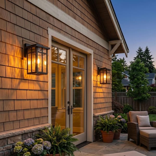 C Cattleya Matte Black Dusk to Dawn Outdoor Hardwired Wall Lantern