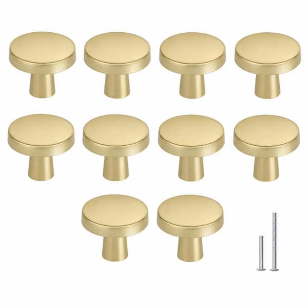 10-Pack Gold Cabinet Knobs, Round Brushed Brass Kitchen Handles, Zinc Alloy Metal Hardware for Drawer Desk Cupboard