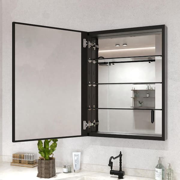 Hermitage Bath Flicker 23 in. W x 30 in. H Rectangular Aluminum Recessed/Surface Mount Medicine Cabinet with Mirror in Black
