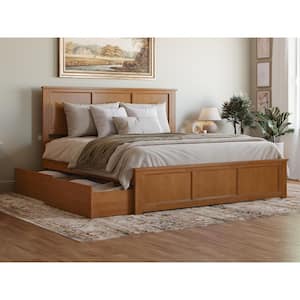 Madison Light Toffee Natural Bronze Solid Wood Frame King Platform Bed with Matching Footboard and Storage Drawers