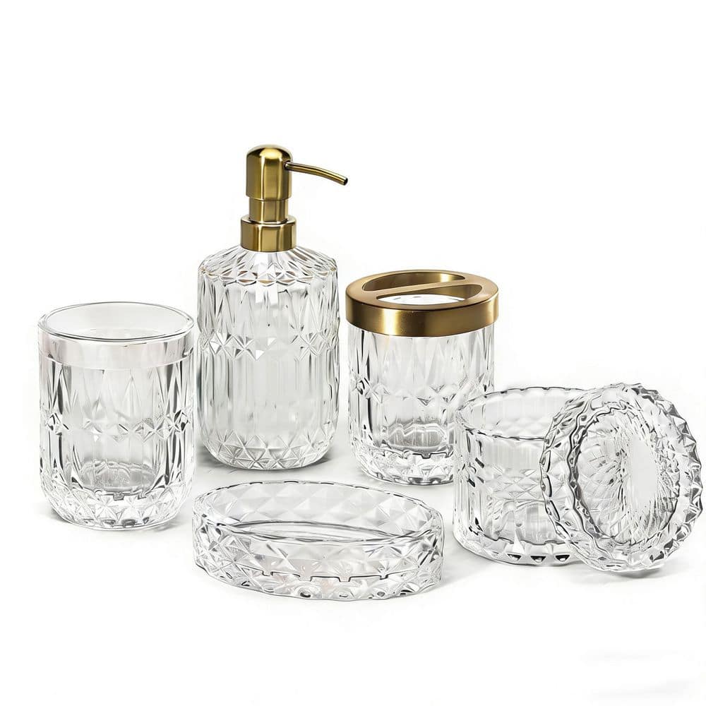 6-Piece Clear Glass Bathroom Accessory Set in Clear, Contemporary Modern Decor Crystal Vintage Gift price history on PriceWatchPro
