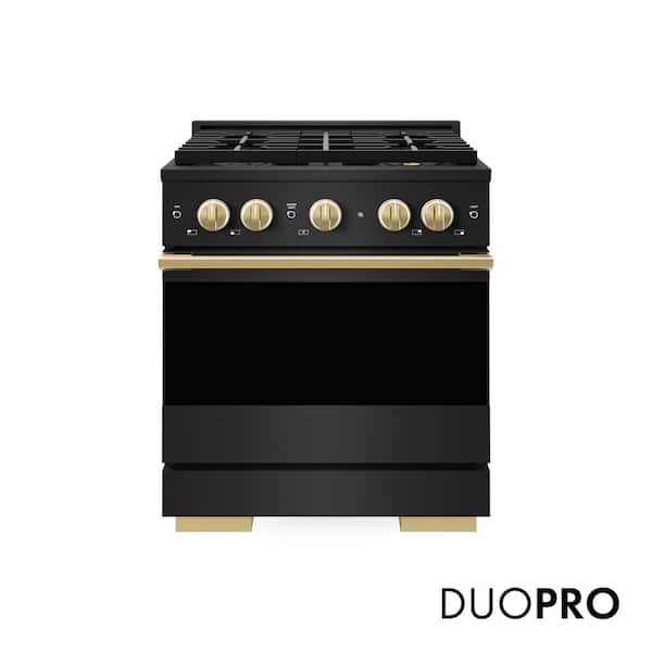 Autograph 30 in. 4.2 cu. ft. Marino Gas Range with 4 Burner DuoPro Cooktop and Gas Oven in Black Stainless and Gold