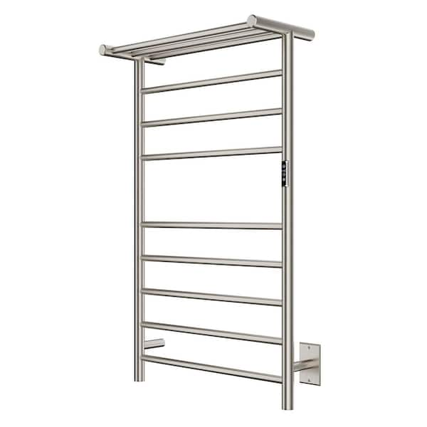 Eve Series 8-Bar Wall Mounted Electric Plug-In Bathroom Towel Warmer Rack in Brushed Nickel Finish Stainless Steel