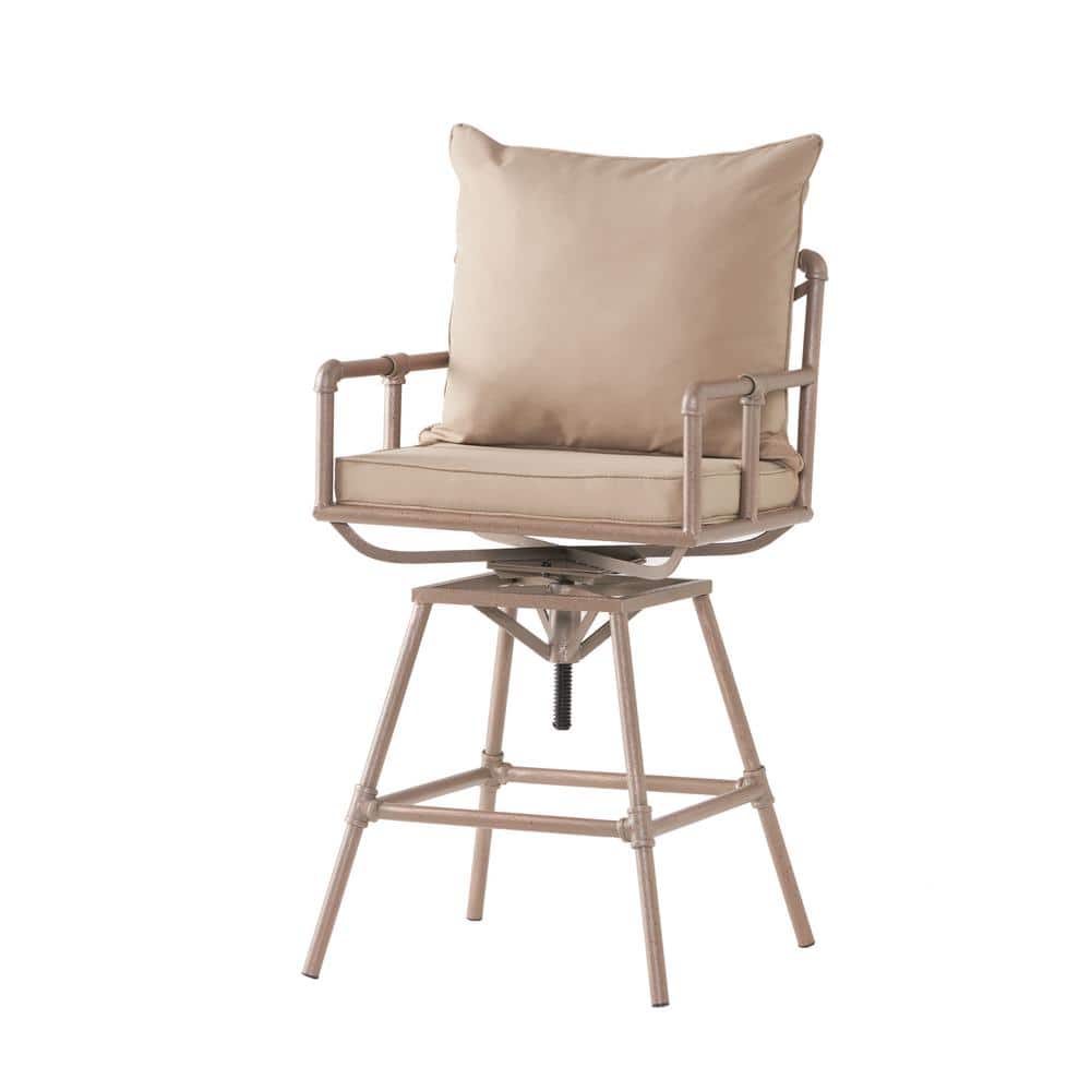 40 in. Metal Beige Outdoor Bar Stools Fade Resistant Outdoor Patio Height A