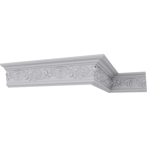 Ekena Millwork 3-3/4 in. x 5-1/2 in. x 94-1/2 in. Polyurethane Rose Crown Moulding