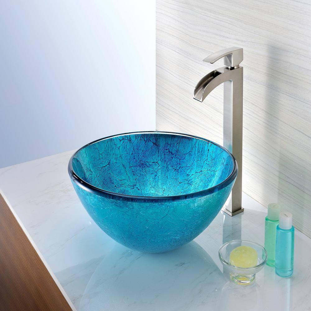 Emerald Ice 16.5'' Round Tempered Glass Vessel Bathroom Sink